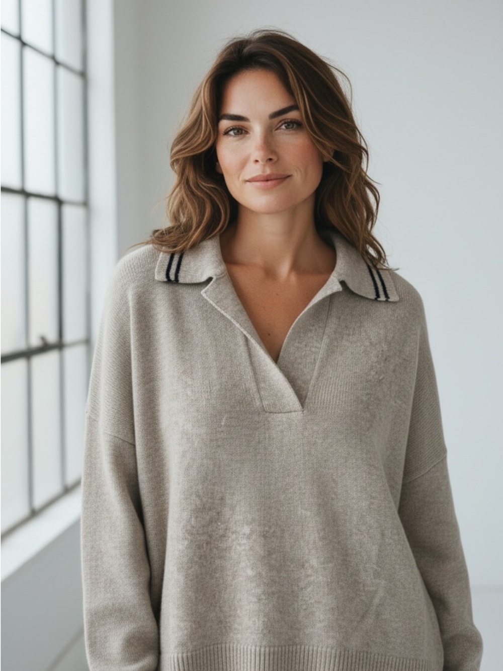 Madewell Tipped Davie Sweater Polo in M